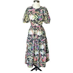 CONDITIONS APPLY Gray Colorful Floral Tiered Maxi Dress Backless Women's Size‎ S